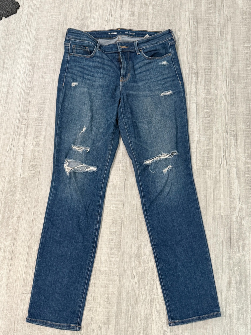 Old Navy Skinny Distressed Jeans in Dark Blue 8 Long